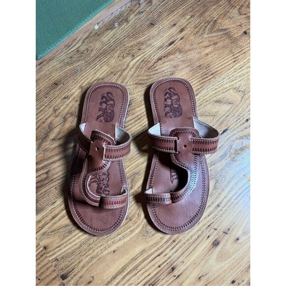 Handmade Man’s African Genuine LeatherFlip Flop Slippers Sz 11 New - Picture 1 of 6